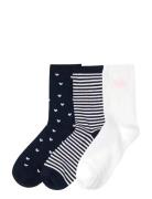 Lindex Socks 3 Pack Bg Hearts And Str Marinblå