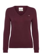 GANT Extrafine Lambswool Blend V-Neck Burgundy