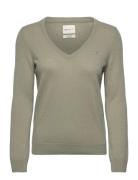 GANT Extrafine Lambswool Blend V-Neck Khaki Green