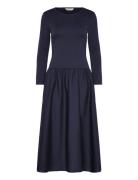 GANT Midi Jersey Woven Combo Ls Dress Marinblå
