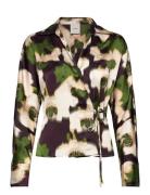 Calvin Klein Printed Satin Ls Tie Top Multi/patterned