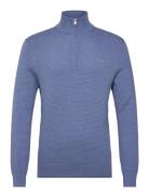 GANT Textured Cotton Merino Half Zip Blå