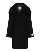 Calvin Klein Funnel Neck Knee Length Wool Coa Svart