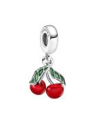 Pandora Cherry Sterling Silver Dangle With Green And Red Enamel Silver