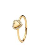 Pandora Engravable Heart 14K Gold-Plated Ring With Clear Cubic Zirconi...