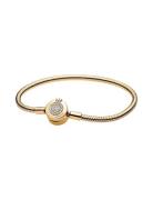 Pandora Snake Chain 14K Gold-Plated Bracelet And Crown O Clasp With Cl...