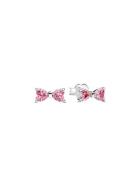Pandora Bow Sterling Silver Stud Earrings With Fancy Pink Cubic Zircon...