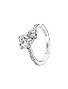 Pandora Double Heart Sterling Silver Ring With Clear Cubic Zirconia Si...
