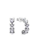 Pandora Hearts Sterling Silver Hoop Earrings With Clear Cubic Zirconia...