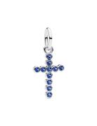 Pandora Cross Sterling Silver Dangle With Stellar Blue Crystal Blå