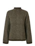 Selected Slflulu Ls Herringb Knit High Neck Brun