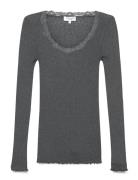 Rosemunde Silk T-Shirt W/ Lace Grå