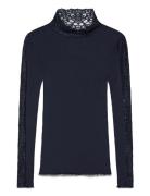 Rosemunde Rwbeatha Silk Ls Lace T-Shirt Marinblå