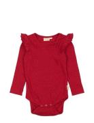 Petit Piao Body L/S Frill Modal Heart Röd