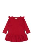 Petit Piao Dress L/S Frill Modal Heart Röd