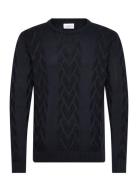 Lindbergh Cable O-Neck Knit Marinblå