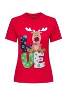 ONLY Onlxmas Life Yrsa Christmas S/S Top Jrs Röd