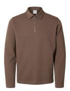 Selected Slhmarc Rib Ls Polo Brun