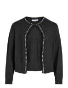 Vila Vizafina L/S O-Neck Pearl Knit Cardigan Svart