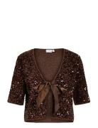 Vila Vibelieve S/S Tie Sequins Top/Ptyka Brun