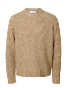 Selected Slhchicago Ls Knit Relaxed Crew Neck Beige