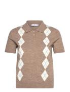 Mango Argyle Polo Neck Sweater Beige