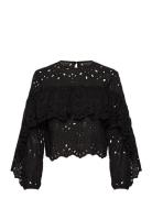 Mango Blouse With Embroidered Eyelet Ruffles Svart