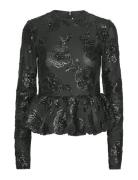 ROTATE Birger Christensen Sequins Ls Bubble Top Svart