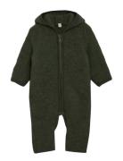 Huttelihut Pram Suit Ears Wool Fleece Grön
