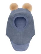 Huttelihut Balaclava Wool Alpaca Pompoms Blå