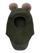 Huttelihut Balaclava Wool Alpaca Pompoms Khaki Green