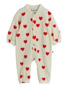 Mini Rodini Hearts Aop Velour Baby Jumpsuit Kräm