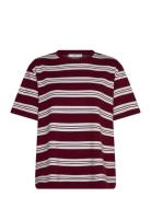 Mango Striped Short-Sleeved T-Shirt Burgundy