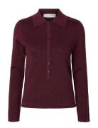 Selected Slflura Ls Slim Knit Collar Neck Burgundy