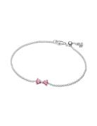 Pandora Bow Sterling Silver Bracelet With Fancy Pink And Clear Cubic Z...