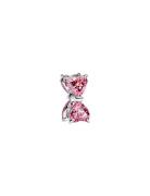 Pandora Bow Sterling Silver Charm With Fancy Pink Cubic Zirconia Rosa