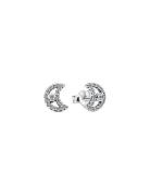 Pandora Moon Sterling Silver Stud Earrings With Clear Cubic Zirconia S...