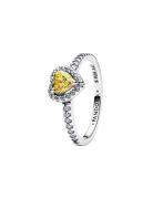 Pandora Heart Sterling Silver Ring With Vibrant Yellow And Clear Cubic...