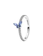 Pandora Butterfly Sterling Silver Ring With Cornflower Blue Crystal An...