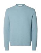 Selected Slhdane Ls Knit Structure Crew Neck Noos Blå