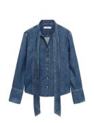 Mango Denim Shirt With Bow Blå