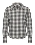 Selected Slfmaya Slim Ls Checked Shirt Ex Grå