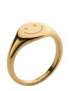 Timi Of Sweden Dixie - Smiley Face Signet Ring Stainless Ste Guld