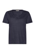 GANT Reg Linen V-Neck Ss T-Shirt Marinblå