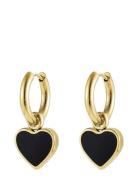 Bud To Rose Noble Heart Earring Black/Gold Guld