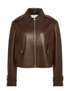 Calvin Klein Jeans Leather Moto Jacket Brun