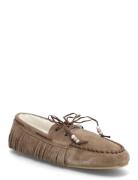 Mango Shearling Leather Moccasins Brun