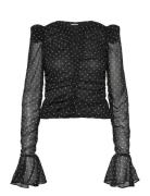 ROTATE Birger Christensen Chiffon Ruched Ls Top Svart